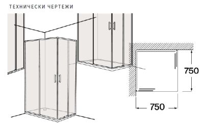 Roca Victoria Plus L2 - с 1 плъзгаща врата + 1 фиксиран панел 75см Черен Мат