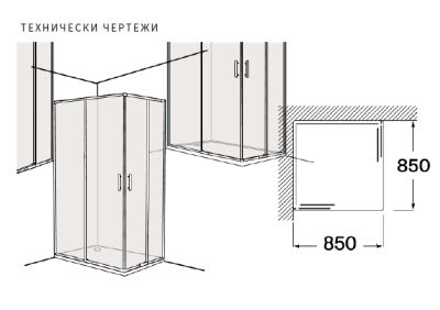 Roca Victoria Plus L2 - с 1 плъзгаща врата + 1 фиксиран панел 85см Черен Мат